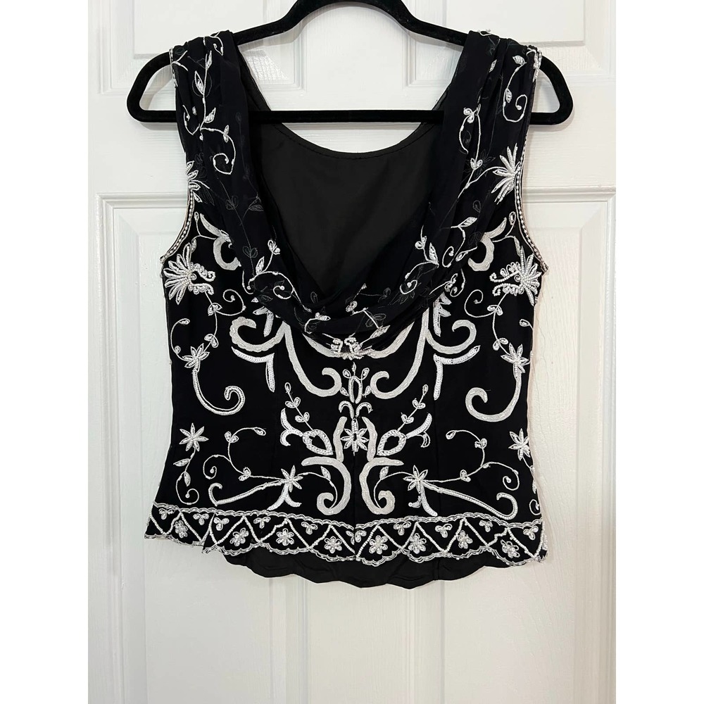 SEAN COLLECTION WOMEN'S SILK FORMAL BEADED EMBROIDERED TOP SIZE MEDIUM